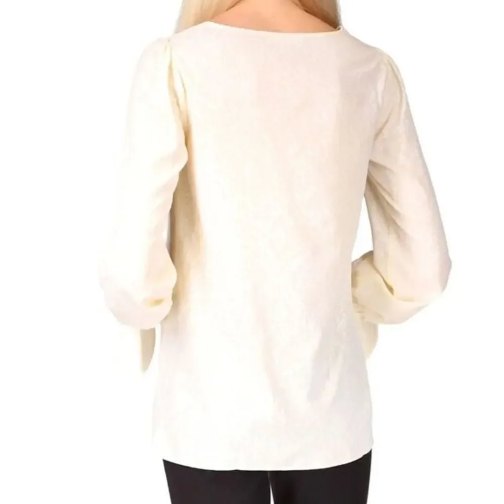 Michel Kors Cream V Neck Blouse Tie Sleeve Long Sleeve Womens Top size XS